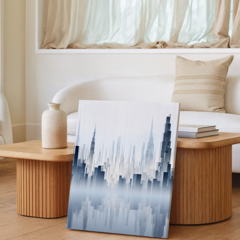 Toile Un paysage urbain moderne et épuré rendu dans un style minimaliste avec art mural de grands gratte-ciel avec des lignes tranchantes et un art mural sur toile géométrique