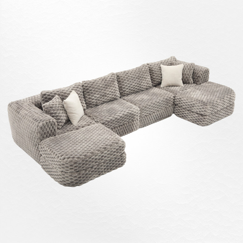 Boneless Modular Boneless Sectional Sofa With Two Movable Ottomans, Gray Velvet