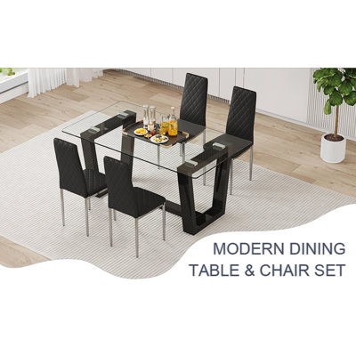 Table et chaises Ensemble de table de salle à manger rectangulaire avec 4 chaises en polyuréthane
