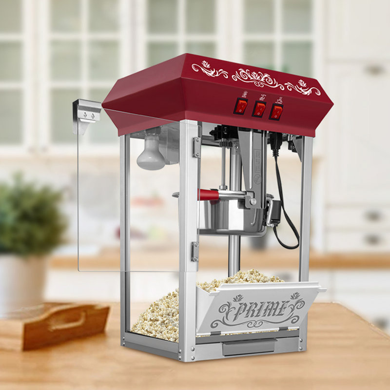 Machine à maïs soufflé commerciale, machine à maïs soufflé commerciale en acier inoxydable avec bouilloire en verre trempé de 12 onces, plateau chauffant, pop-corn de comptoir 800 W pour les fêtes - rouge