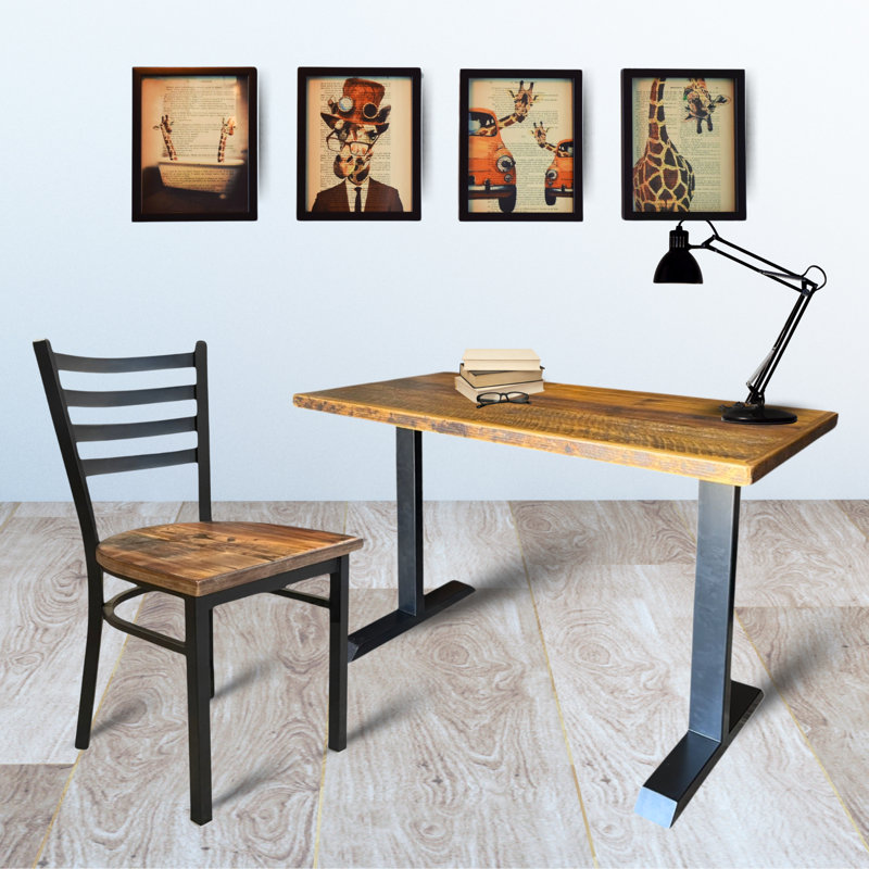 Heritage Farmhouse Earth And Iron Desk With Chair Set, 28" H x 42" W x 24" D