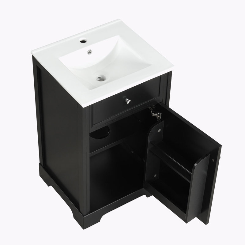 Meuble-lavabo de 20 po avec lavabo, armoire de salle de bain avec porte à fermeture douce, support de rangement et tablette réglable