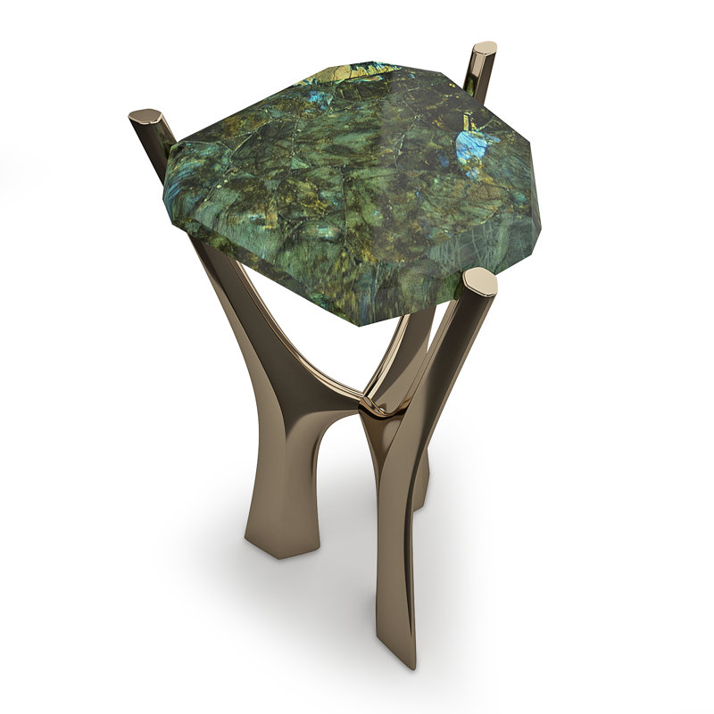 Nisos Stone End Table, Labrodorite/Bronze