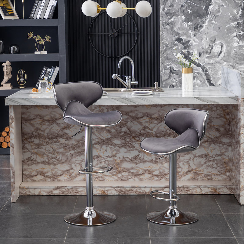 Tabouret de bar pivotant rembourré en velours Masaccio, ensemble de 2, Gris