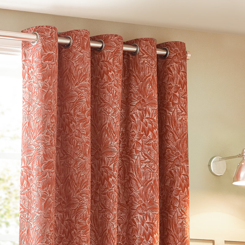 Jacquard Eyelet Curtains, Orange, 168 W x 183 D cm