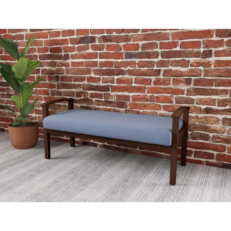Banc en bois massif Amherst, Chambray bleu marine clair, Noyer Riftwood