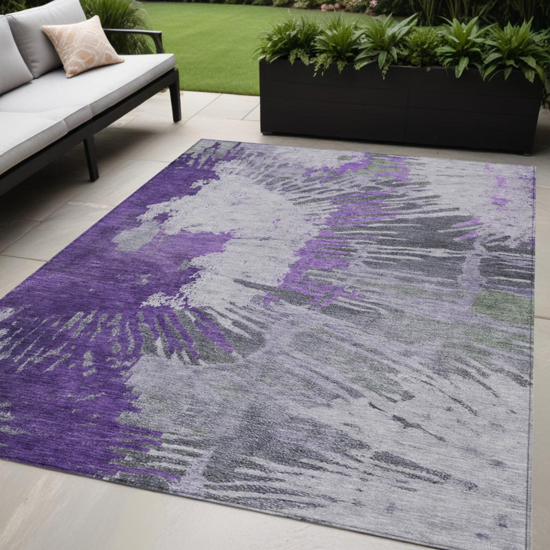 Tapis extérieur lavable abstrait lilas et aubergine 5 pi x 8 pi mauve