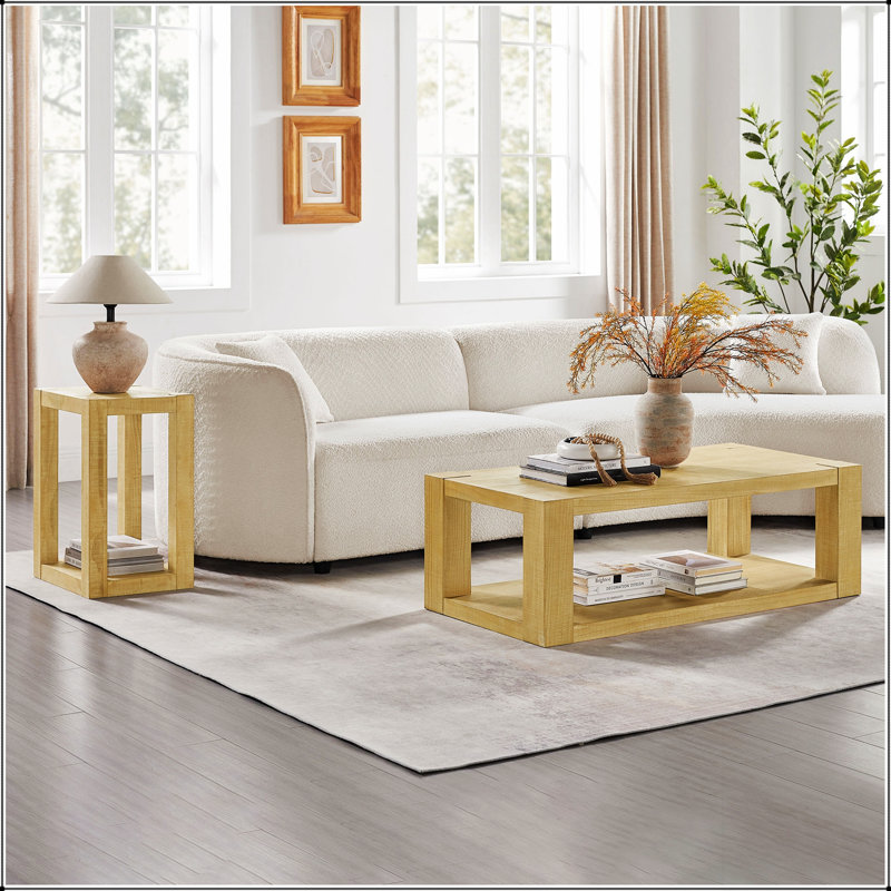 Ensemble de 2 tables basses rectangulaires modernes à 2 niveaux, facile à assembler pour le salon et la chambre à coucher, durable et élégant