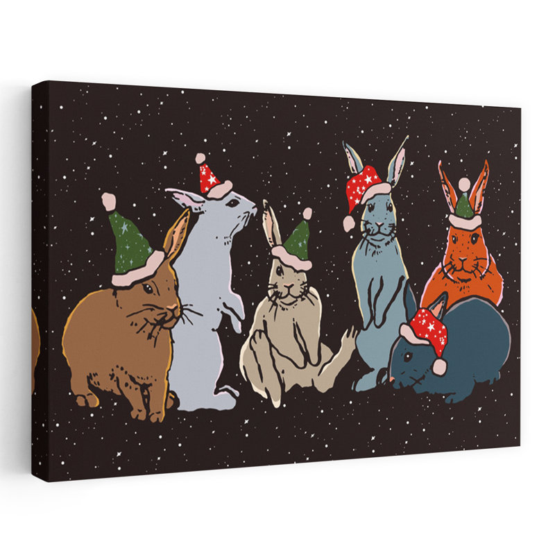 Festive Holiday Bunnies Abstract Contemporary Rabbit Forest Landscape Wall Art Print, 40.64cm H x 60.96cm W