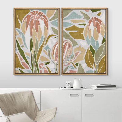 Abstract Botanical " Tropical Monstera Leaf Colorful Collage Nature Wilderness " 2 Piece Art Graphic Art Print