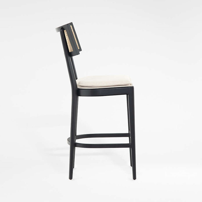 Bissie Upholstered Counter Stool with Solid Wood Frame, Black