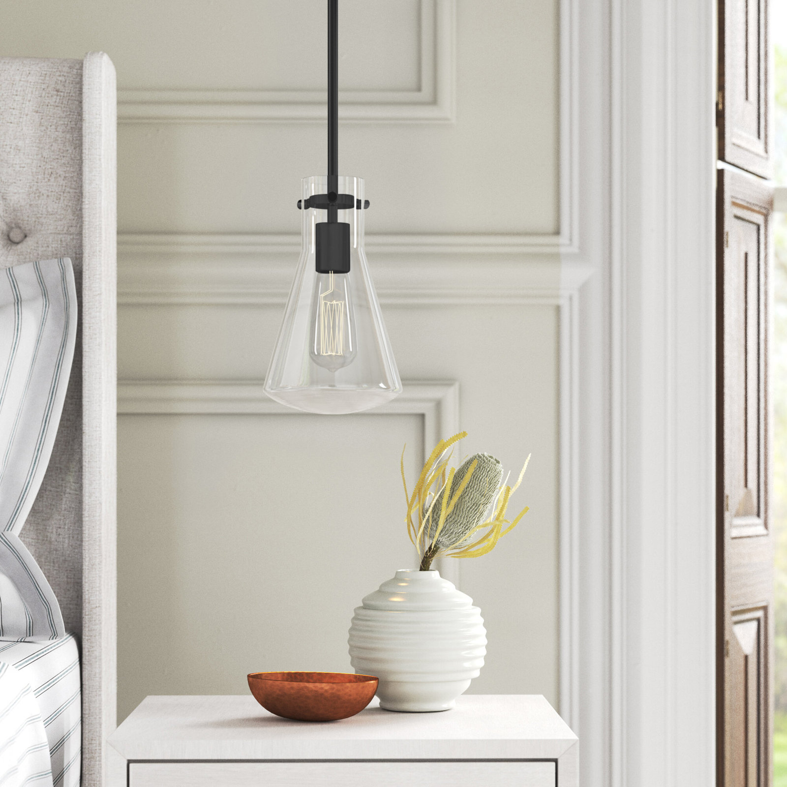 Renata Dimmable Single Light Pendant, Black