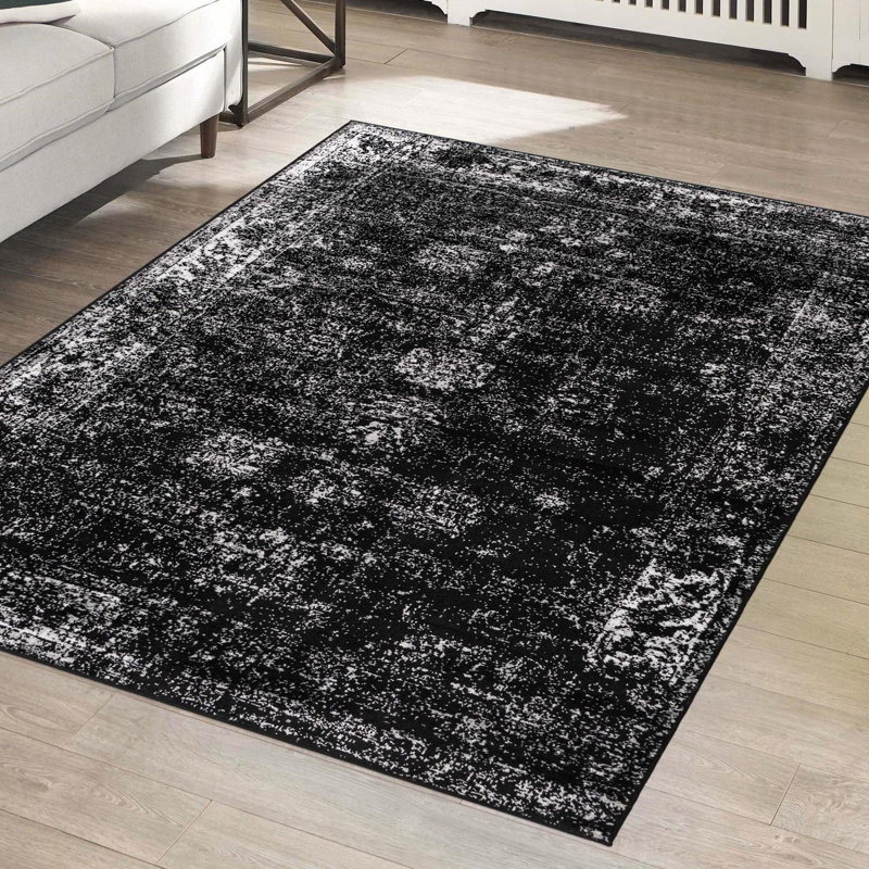 Tapis à motifs floraux Brandt, Non, Noir, Rectangle 10' x 13'