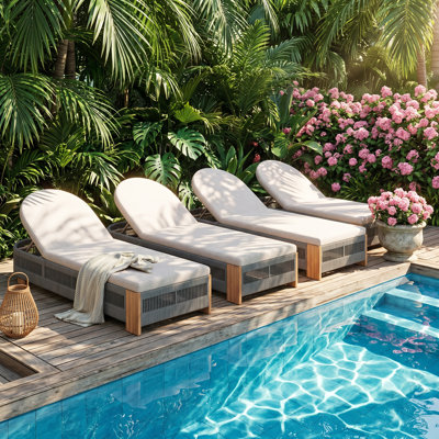 Ensemble de 4 chaises longues inclinables en bois d'acacia et de corde grise Christopher Knight Home