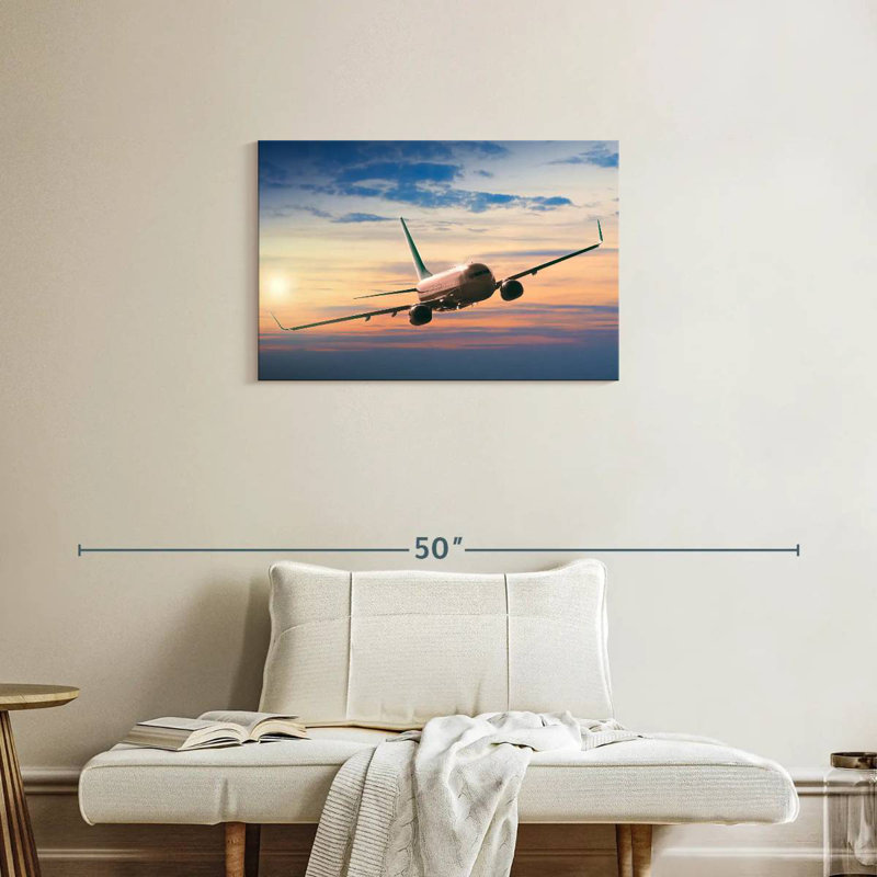 Avion volant Mehar au coucher du soleil, H 20 po x l 30 po