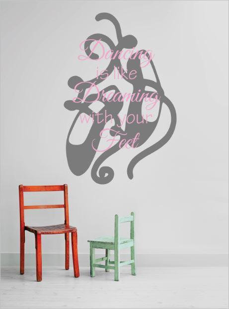 Décalcomanie murale danse comme dreaming avec vos pieds, Gris / Rose, H 16 po x l 20 po x P 0,16 po