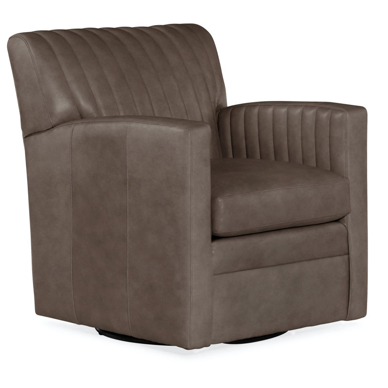 Barnabus Swivel Club Chair, Aspen Lenado Brown Genuine Leather