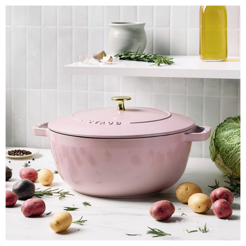 Staub Cast Iron Round Cocotte, Dutch Oven, 5.5-Quart, Serves 5-6, Made In France, Peony Pink, Peony Pink