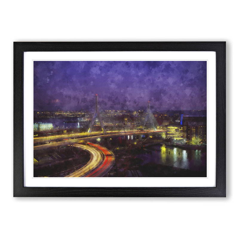 Massachusetts Boston Skyline - Picture Frame Graphic Art, 27cm H x 36cm W x 2cm D, Black Framed