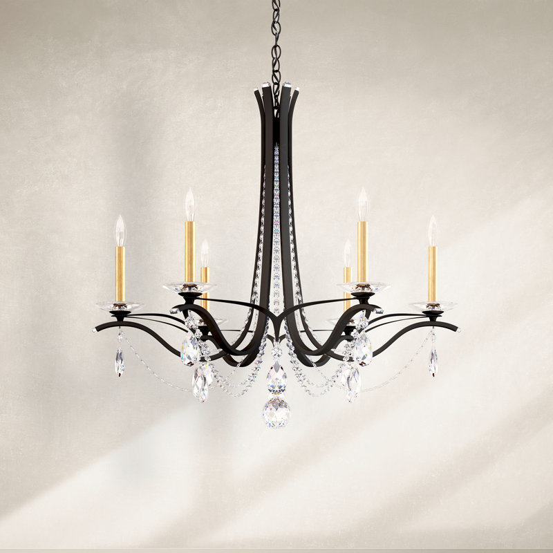 Vesca 6 - Light Chandelier, Ferro Black, Radiance Crystal