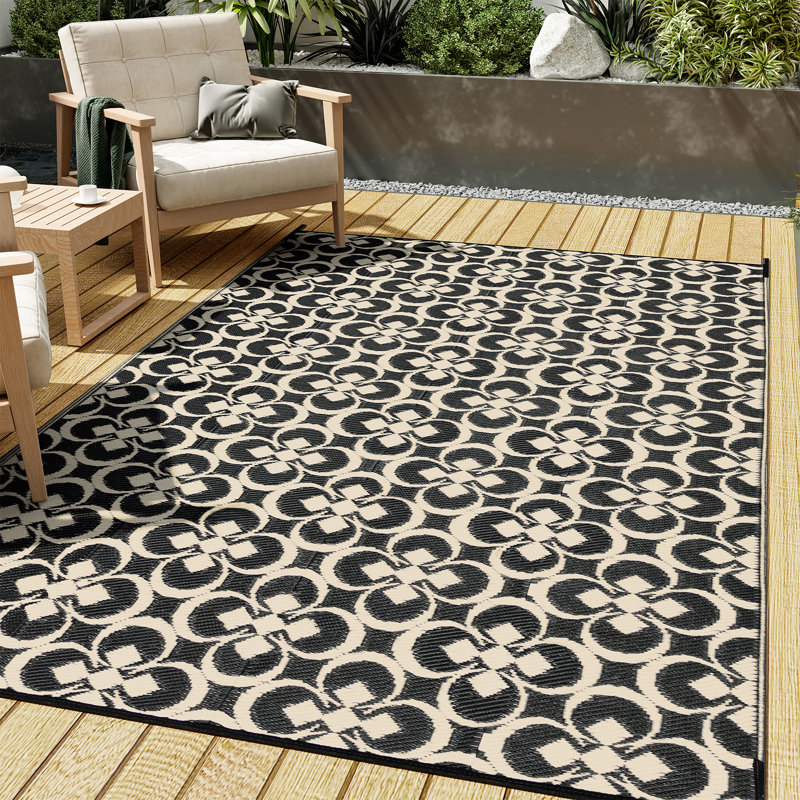 Tapis extérieur géométrique à motif floral, Brun, Rectangle de 5 pi x 8 pi