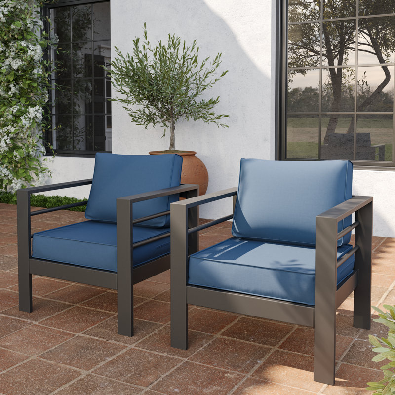 Ensemble de 2 chaises de patio en aluminium avec coussin (ensemble de 2), Marine, Gris anthracite