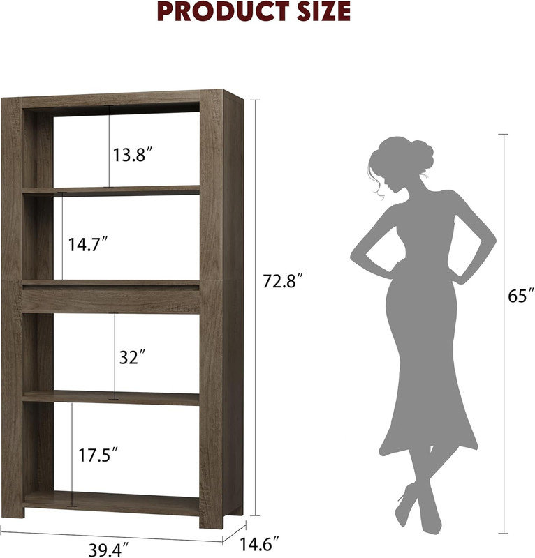 2 tablettes de 72 po de hauteur avec tiroir, étagère de rangement ouverte à 4 niveaux, anti-basculement, imperméable et résistante aux rayures, robuste