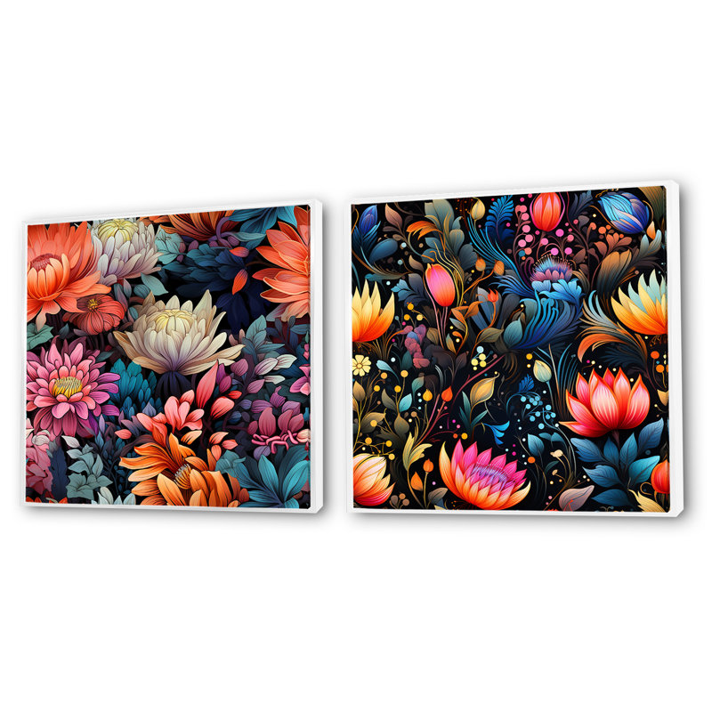 Calie - Ensemble de 2 collages carrés floraux, Cadre flottant blanc, H 36 po x l 73 po