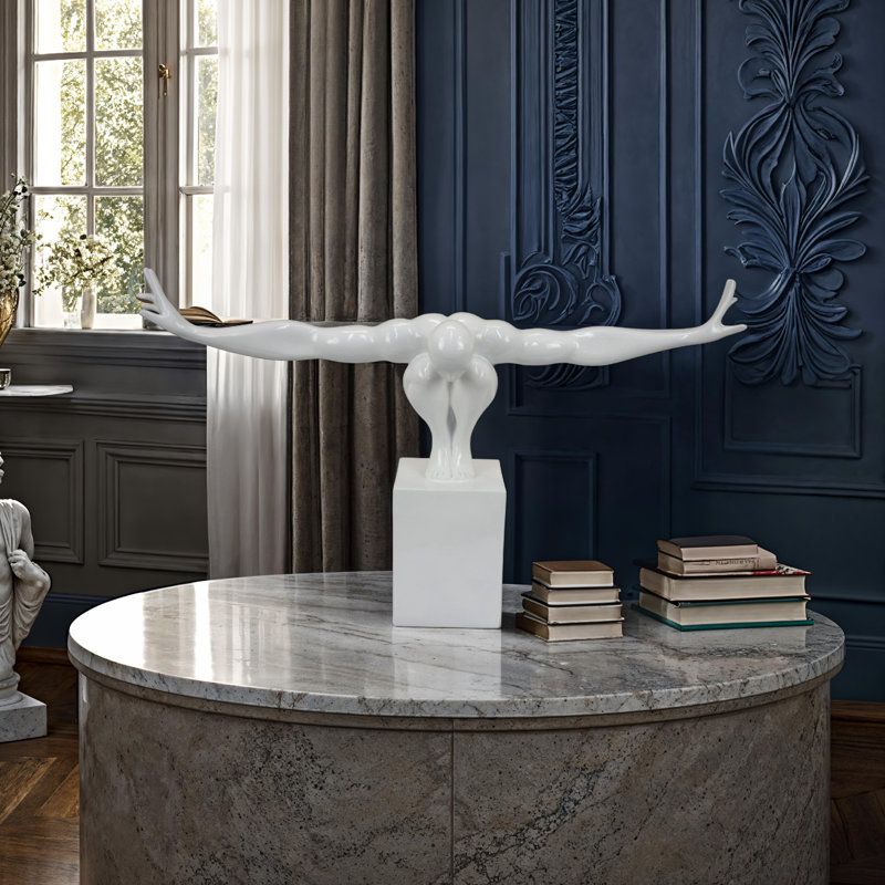 Décoration décorative, statuette d'athlète masculin, résine blanche moderne, 31 pouces