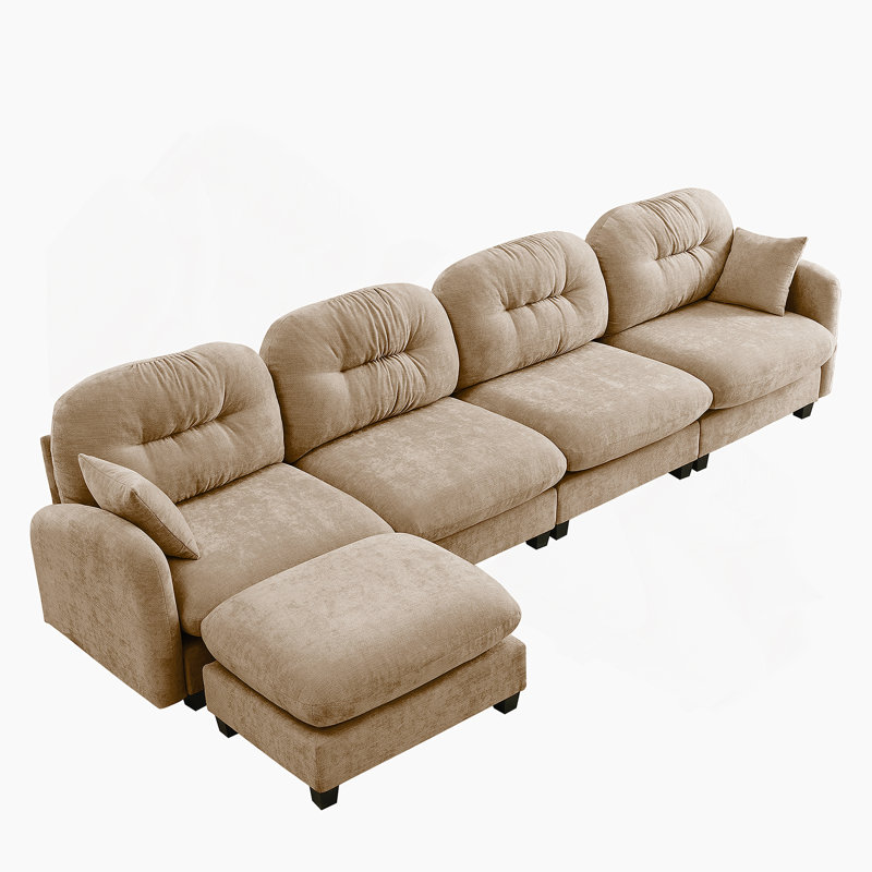 Canapé modulaire en L modulaire avec repose-pieds, revêtement en chenille douce, conception ergonomique, dossier capitonné, base en bois de haute qualité pour une installation facile