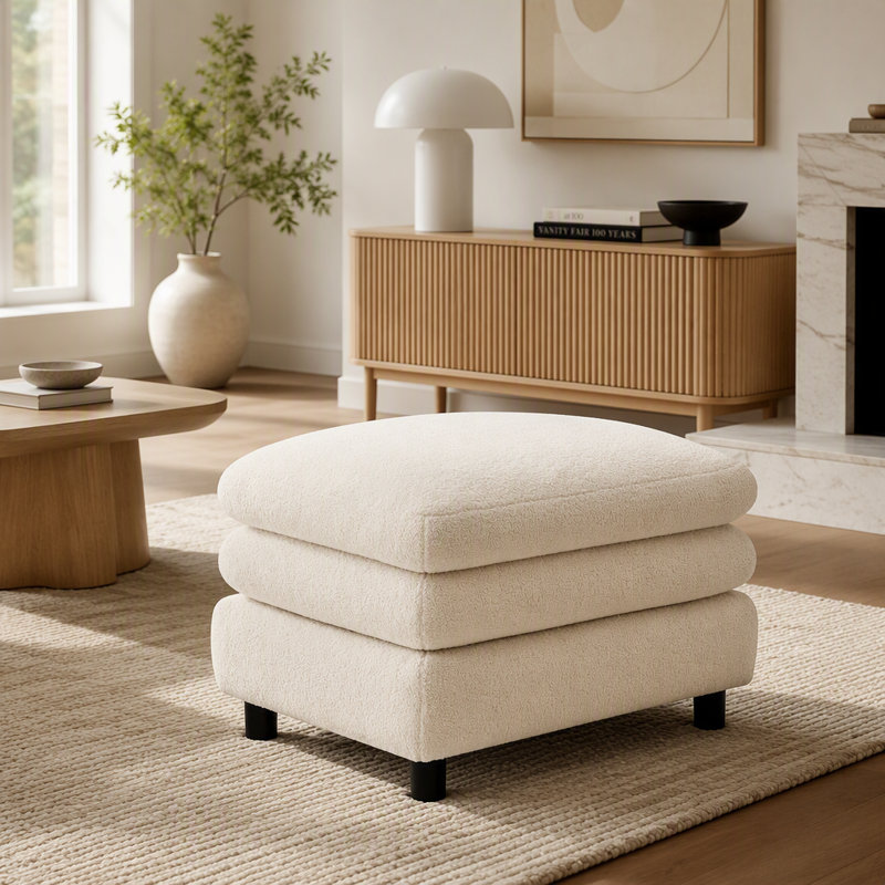 Repose-pieds courbé en tissu, Blanc beige
