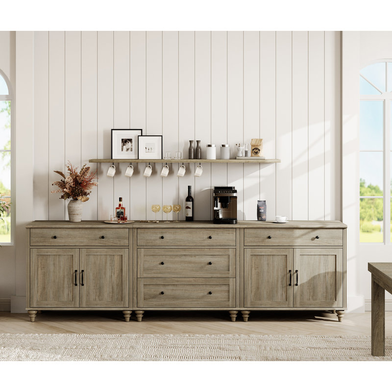 Scarlett Sideboard Cabinet With 5 Drawers And 4 Doors, Vintage Wood Grain Design, Buffet Cabinet With Storage, 101 Inch, Grey Wash