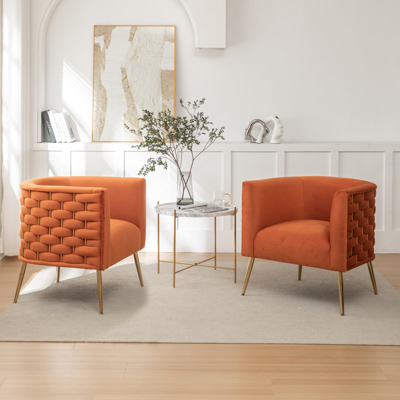 Cristen Velvet Barrel Chair, Orange Velvet, 2