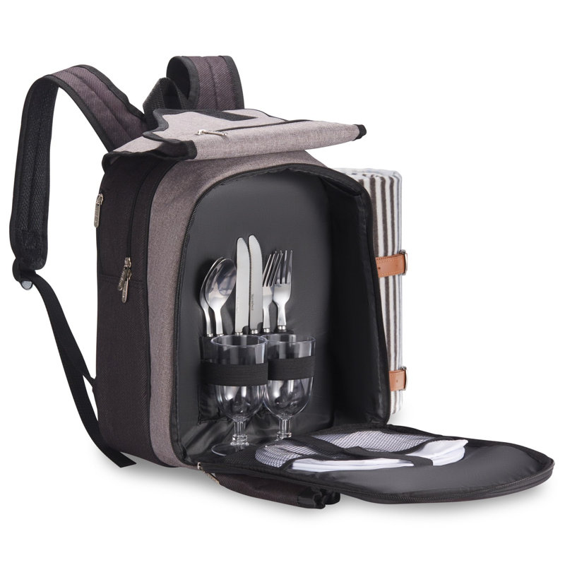 Picnic Backpack, 2-Person Picnic Bag With Full Dining And Cutlery, Insulated Cooler Compartment And Large Waterproof Picnic Blanket