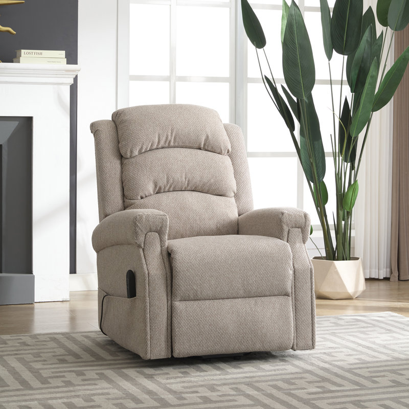 Carnstroan Lift Assist Recliner With Massager, Beige Polyester Twill
