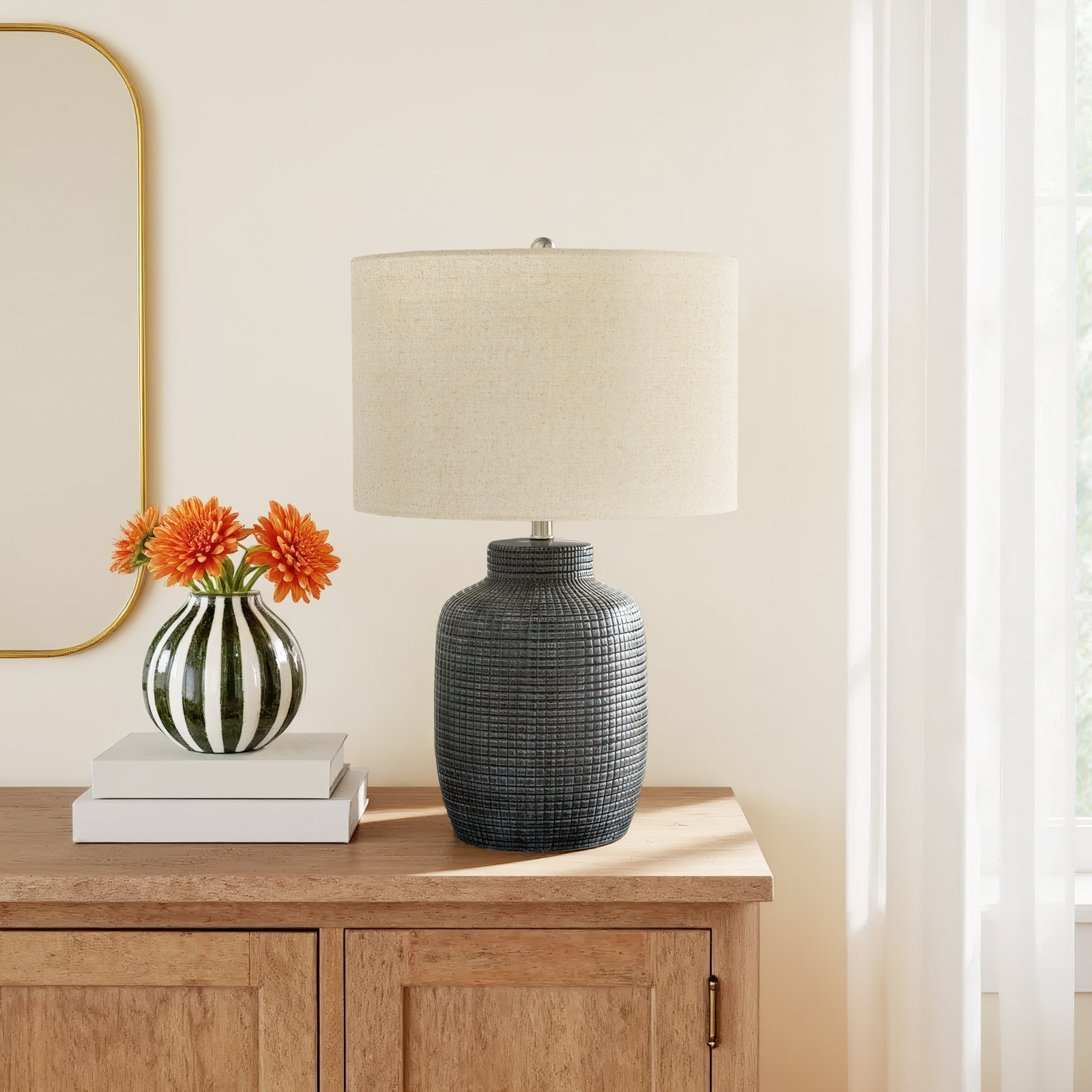 Kael Ceramic Table Lamp, Black, Beige