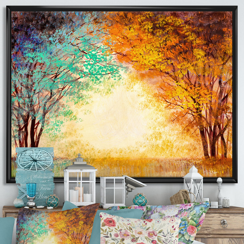 «Autumn Coloured Forest Treescape», reproduction d'art sur toile, H 36 po x l 46 po x 1,5 po, Toile avec cadre noir