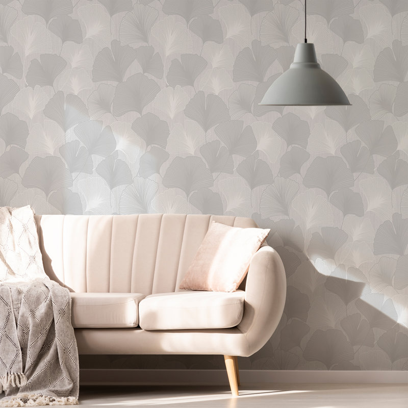 Ginko Superfresco Gingko Leaves - Silver Wallpaper