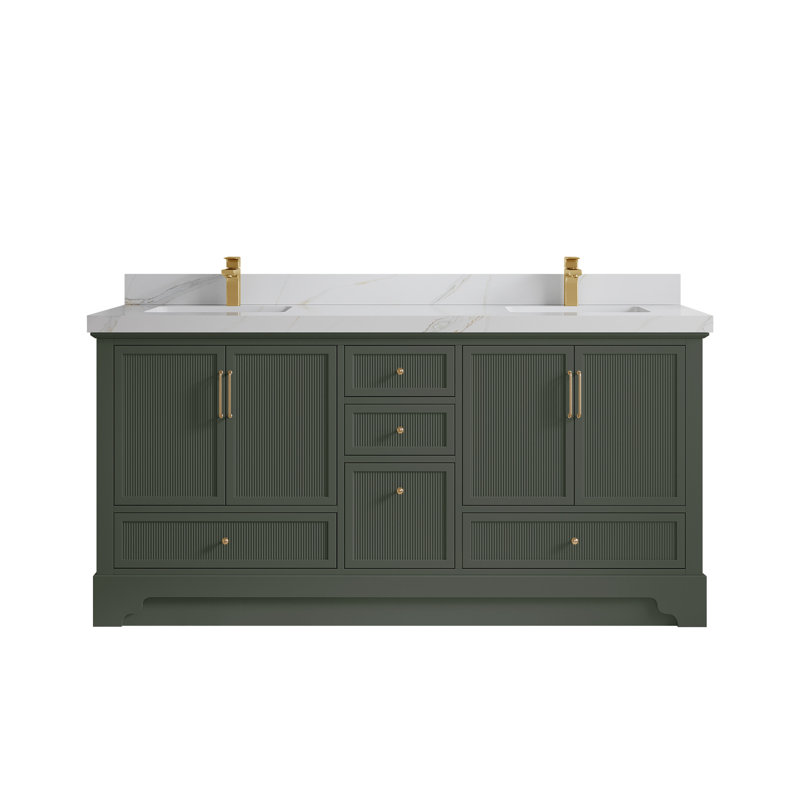 Meuble-lavabo double autoportant 72 po avec plateau en quartz Alys (option poignées)