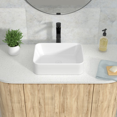18" Rectangle Drop-In Top-mount Vessel White Ceramic Bathroom Sink with Faucet
