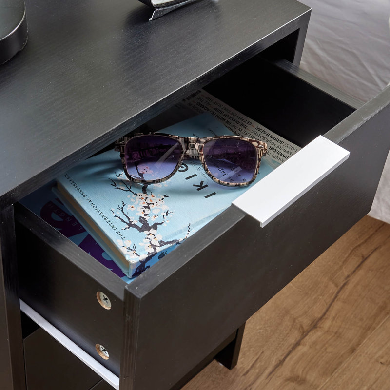 Phoenix 3 Drawer Bedside Table Storage Unit, Black