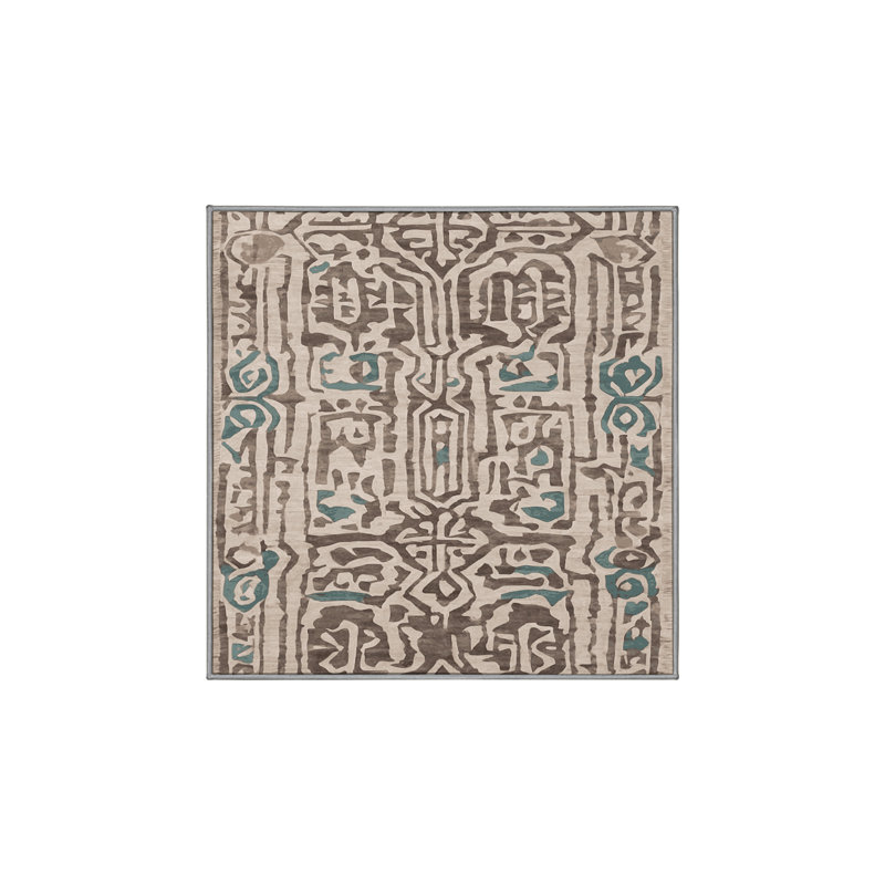 Machine Washable Gray Area Rug, Square 5'
