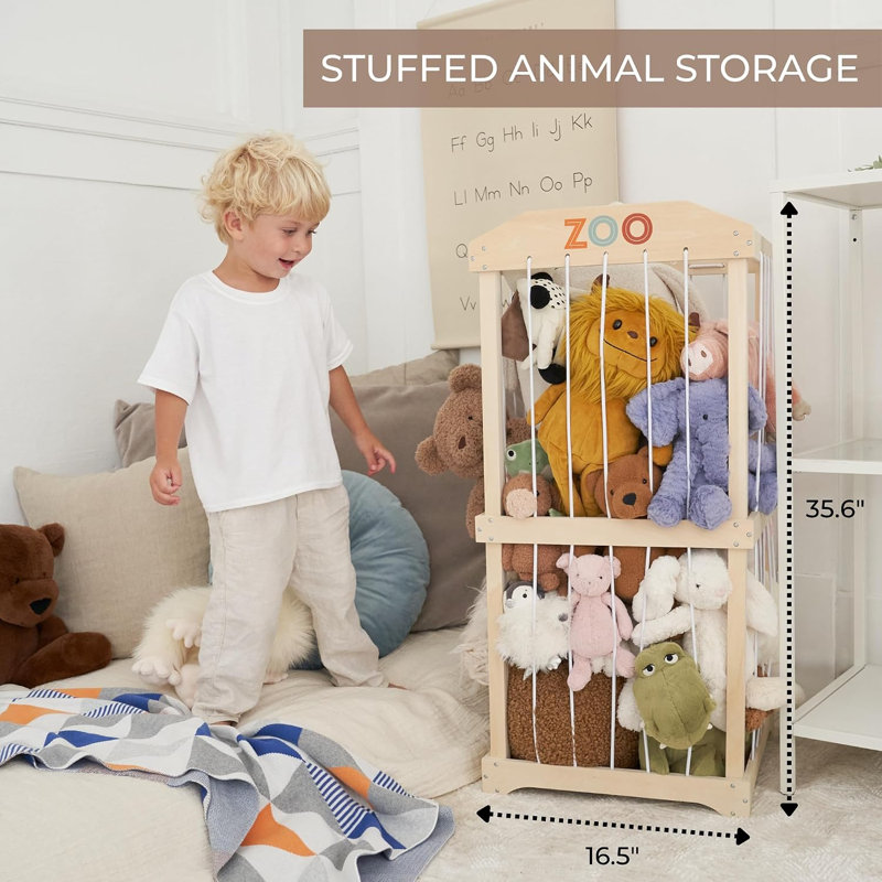 Rangement en bois pour animaux en peluche pour enfants - Grand organisateur de jouets et support