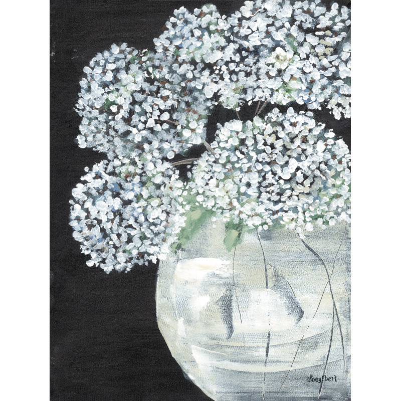 Hortensias dans un vase rond, H 18 po x l 12 po