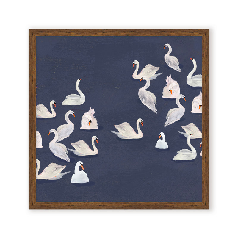 Nature Inspired Modern Ensemble: Swan Serenade, 24" H x 24" W, Framed Print, Gold