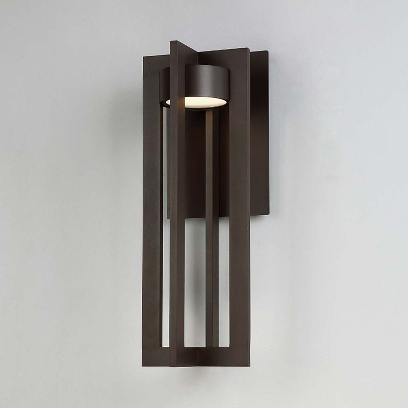 Chamber LED Outdoor Armed Sconce, Bronze, 16" H x 7" W x 8" D