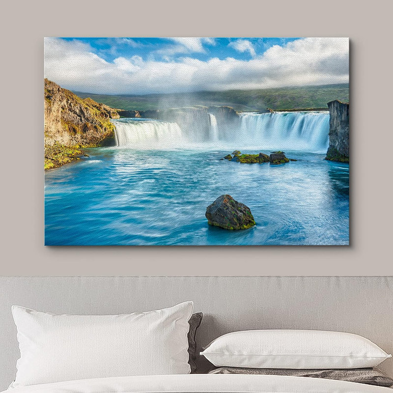 Islande, cascade bleue, paysage naturel, photos de relaxation, reproduction d'art sur toile tendue