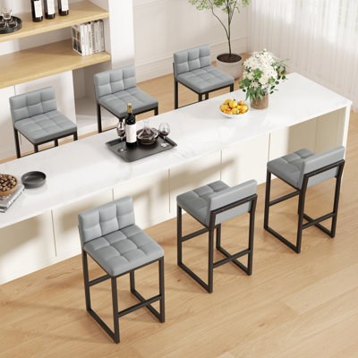 Sturdy Modern Low-Back Counter Height Bar Stools with Metal Frame and Faux Leather Upholstery
