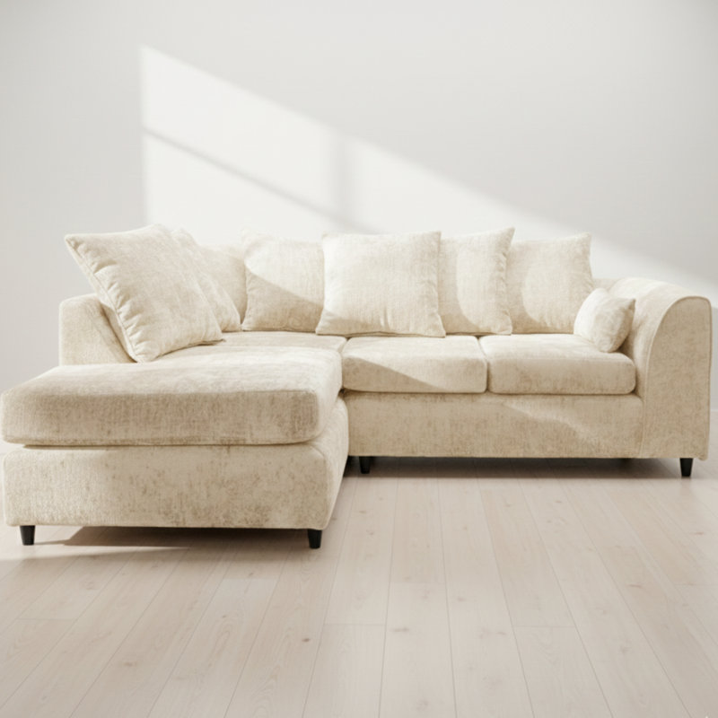4 Seater Sofa & Chaise, Cream, Left