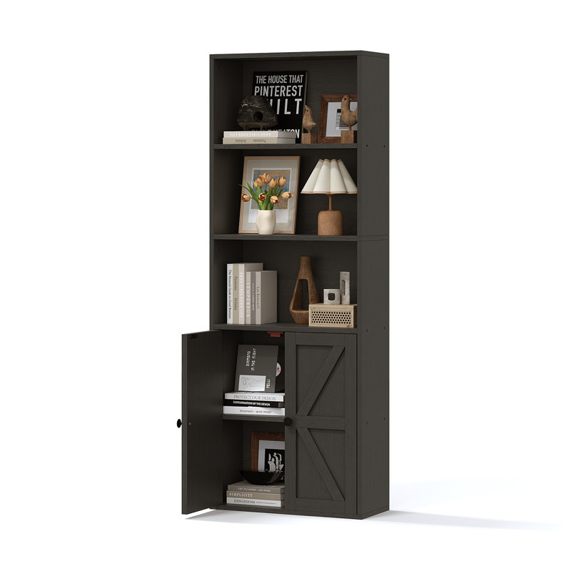 Bibliothèque de rangement avec portes Tiranke, Noir, (6 tablettes) H 71,2 po x l 21,8 po x P 9,3 po